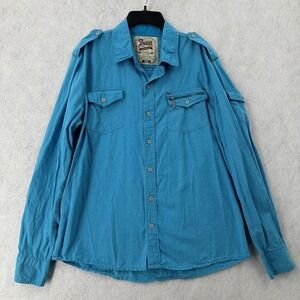 JNCO Shirt Mens LARGE‎ Button Up Blue Gingham Plaid Lightweight Epaulett